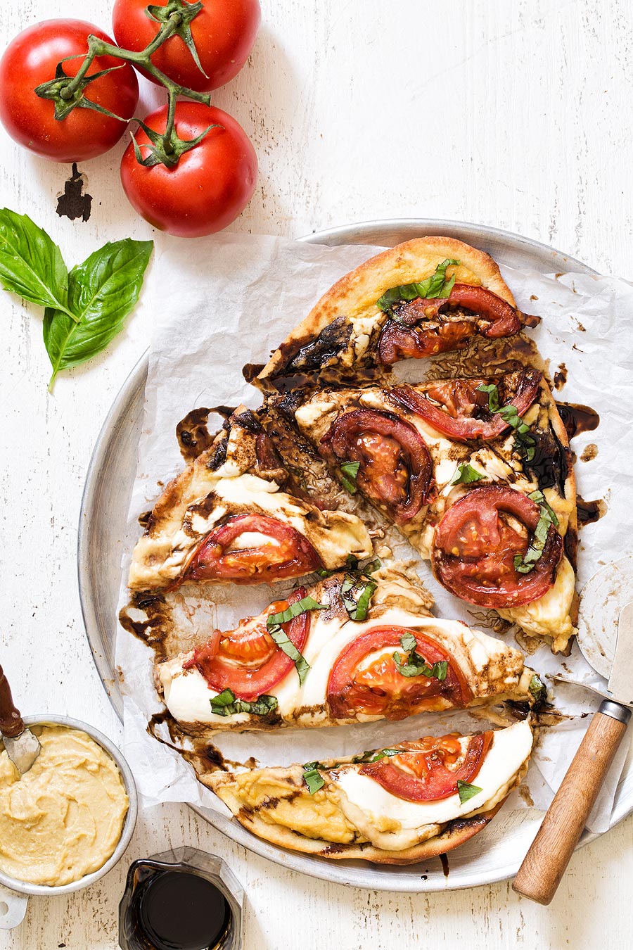 Caprese Hummus Pizza by Carla Cardello