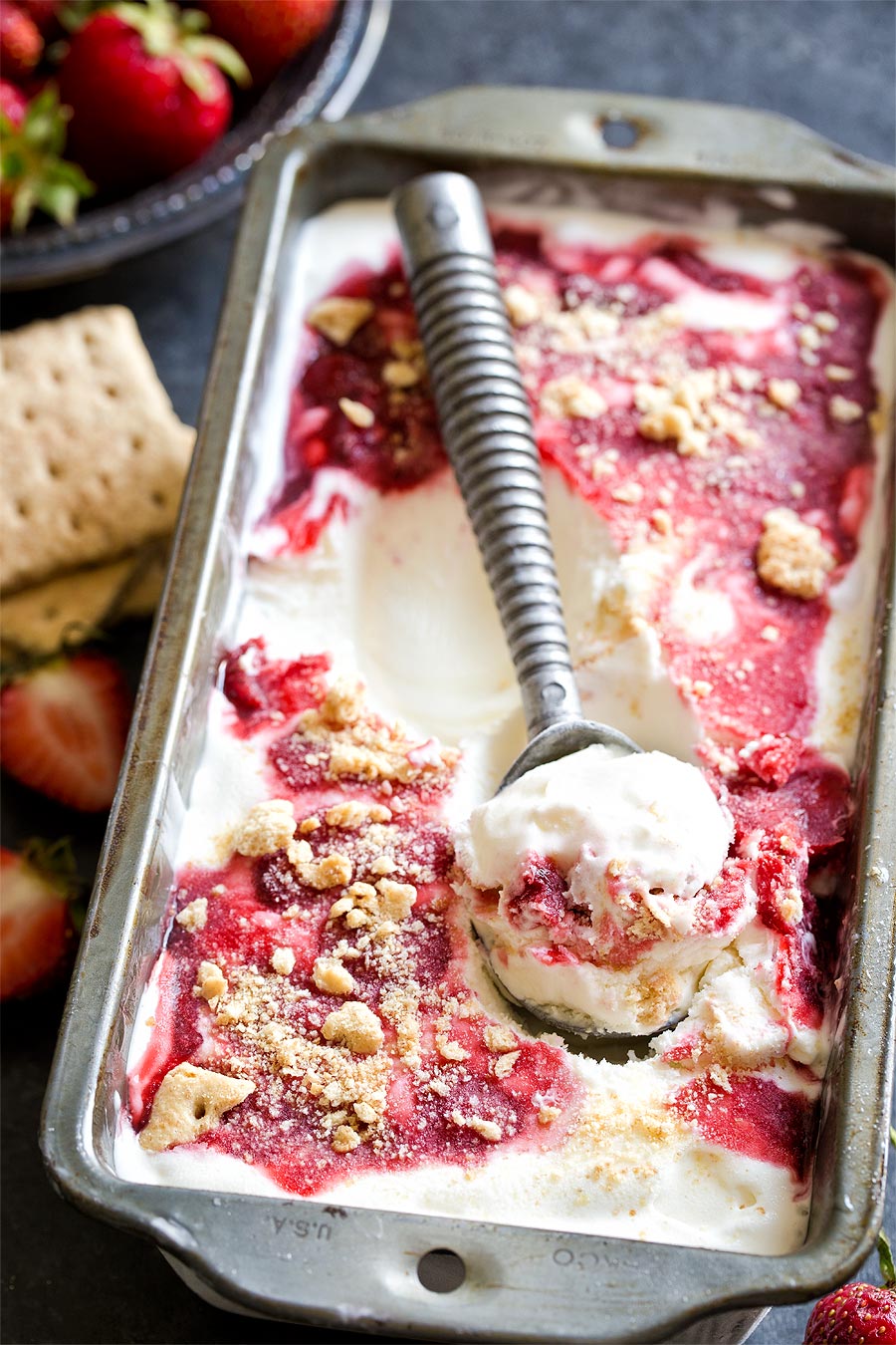 Strawberry Swirl Cheesecake Ice Cream by Carla Cardello Food Photographer